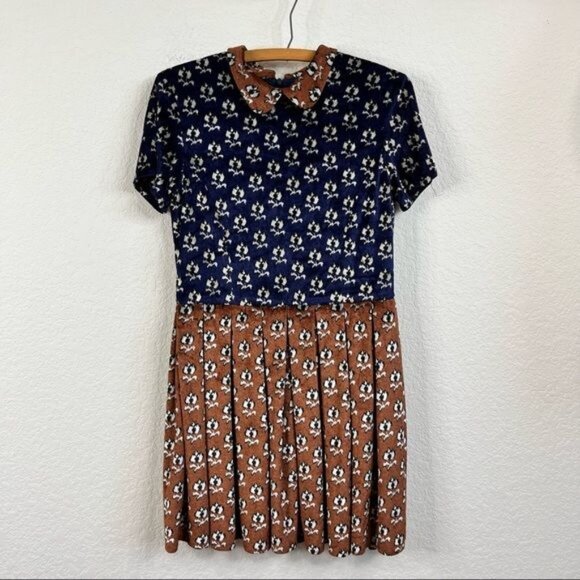 Opening Ceremony Floral Peter Pan Velvet Colorblock Dress - Picture 2 of 8